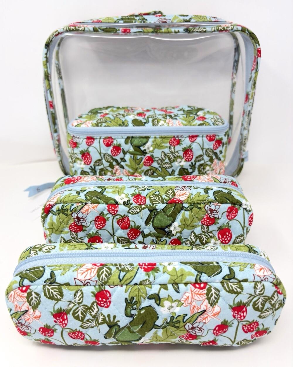 Vera Bradley Frogberry Garden Blue 4 Pc Makeup Cosmetic Bags Travel Set NWT